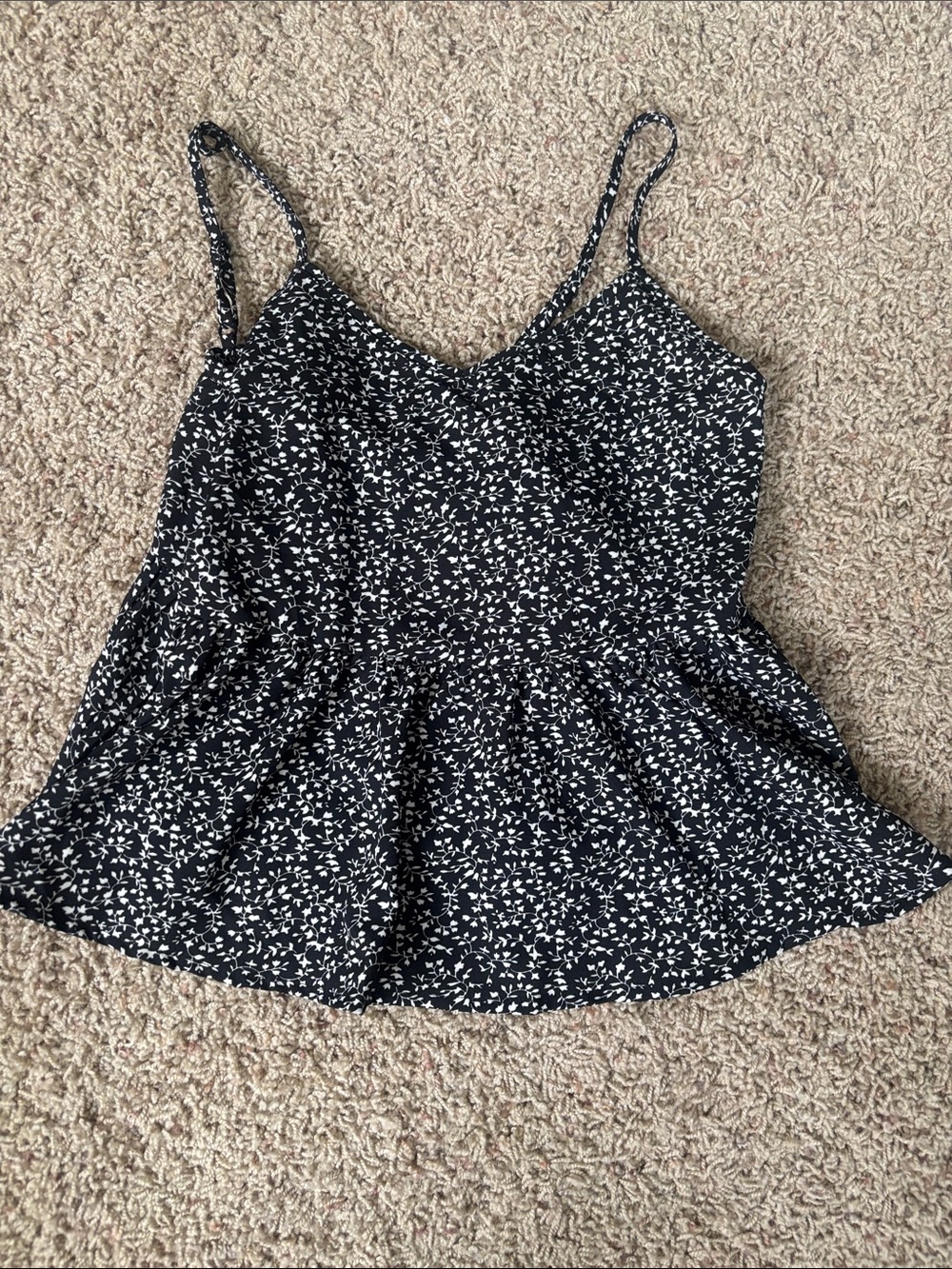 Worn Once SHEIN Black Floral Peplum Cami with White Print